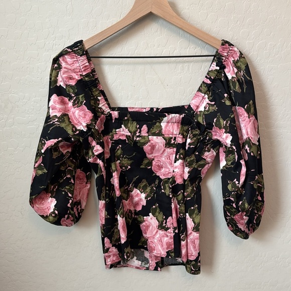 WAYF Floral Puff Sleeve Square Neck 3/4 Sleeve Blouse size small - Picture 7 of 7